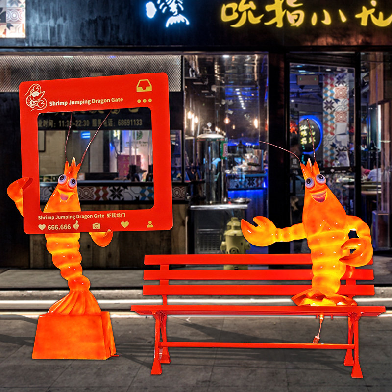 龙虾玻璃钢灯箱挂件餐厅发光迎宾