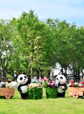 仿真动物卡通熊猫考拉花缸雕塑