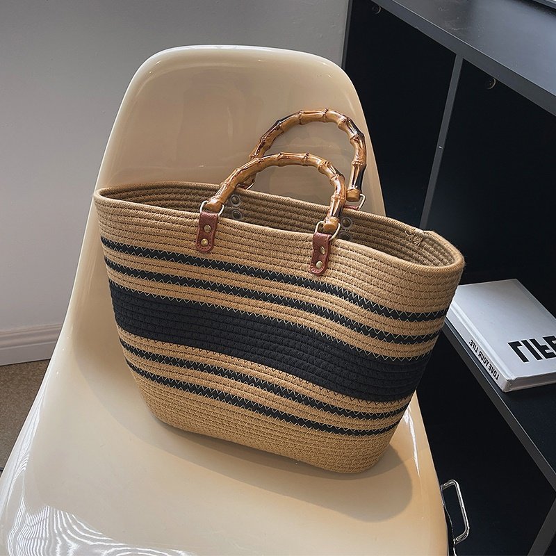 竹编包手提针织泰国草编包大容量托特包高级感包包菜篮子女包春夏
