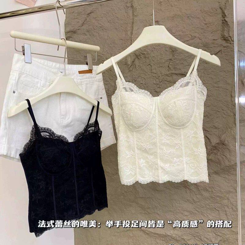 马甲线2代夏季薄款背心内搭蕾丝吊带女带胸垫外穿百搭打底6100-2