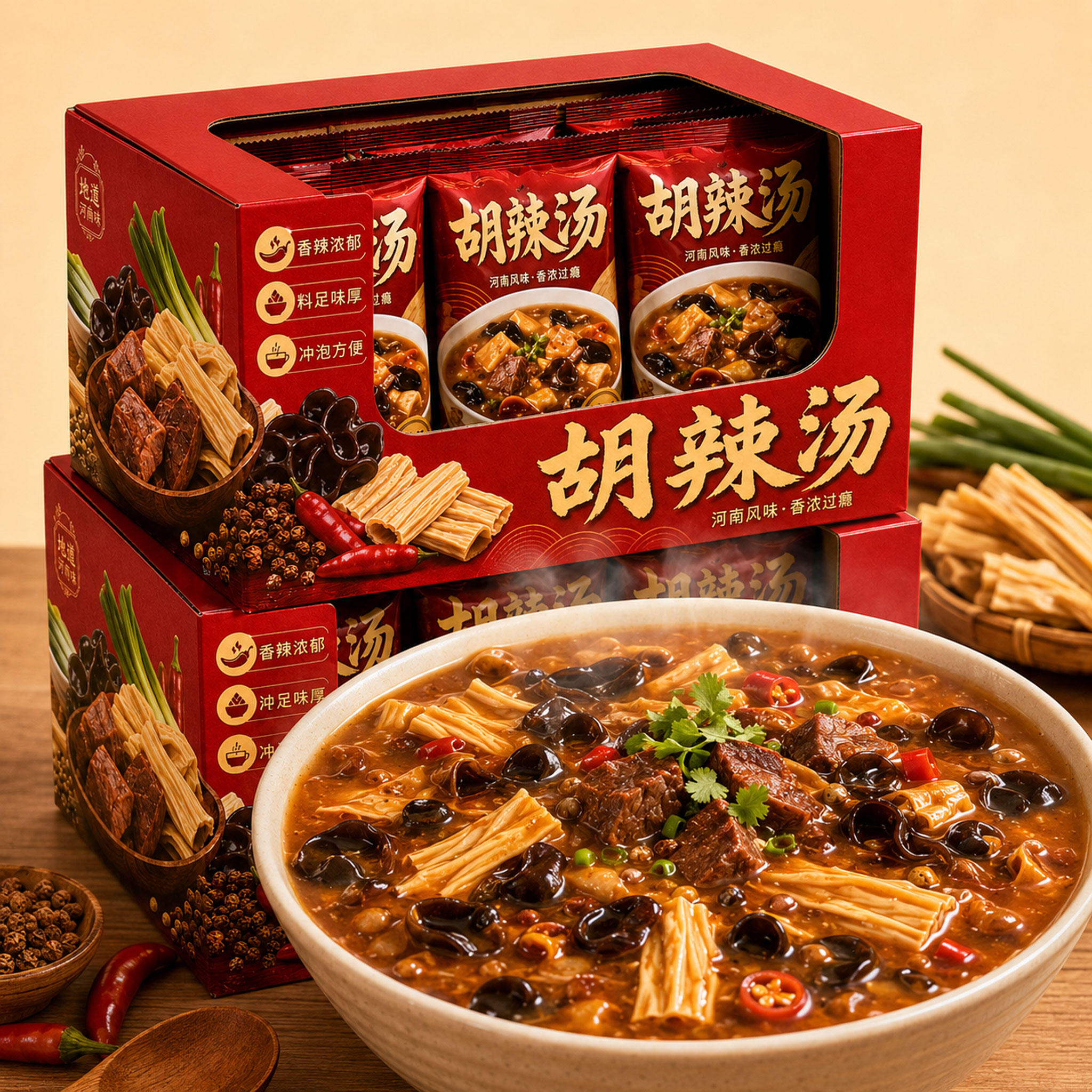 【逍遥镇】胡辣汤河南正宗旗舰店速食汤独立包装早餐牛肉料包冲泡