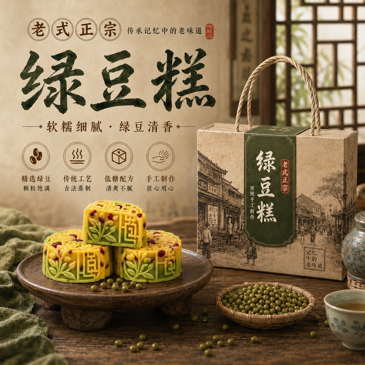 绿豆糕老式正宗官方旗舰店独立小包装传统工艺无糖无添加原味手工