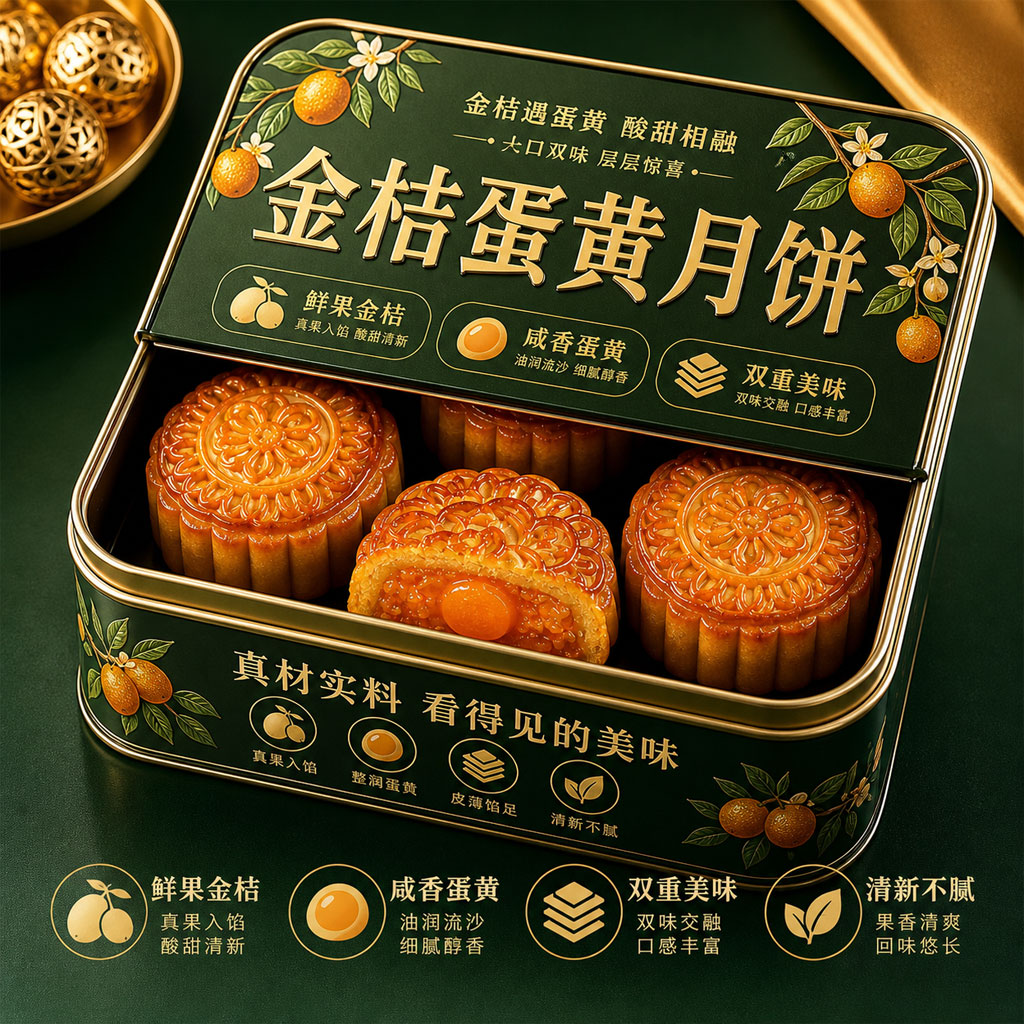老字号金桔蛋黄月饼官方旗舰店正宗广式月饼中秋节无添加糕点零食