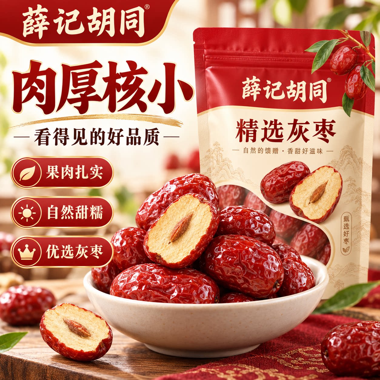 红枣大枣灰枣干果大颗饱满肉厚香甜无添加含糖度适中即食煲汤泡茶