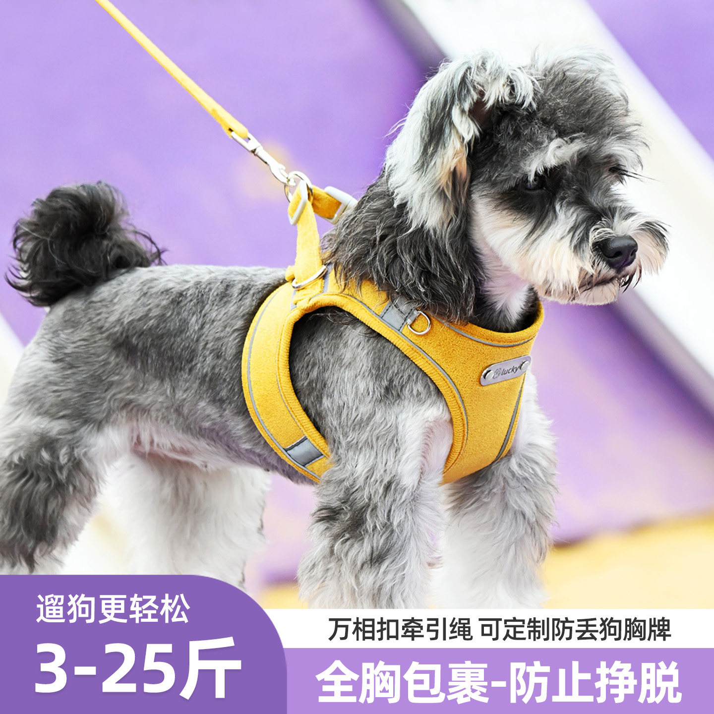 宠物狗狗牵引绳背心式胸背防挣脱中小型犬雪纳瑞比熊万相扣遛狗绳