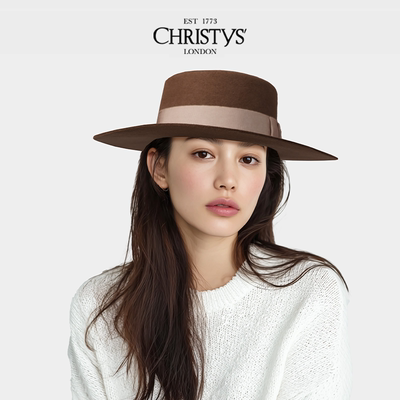 【新品】Christys'百年皇室品牌 羊毛Canotier平顶康康帽徽章款