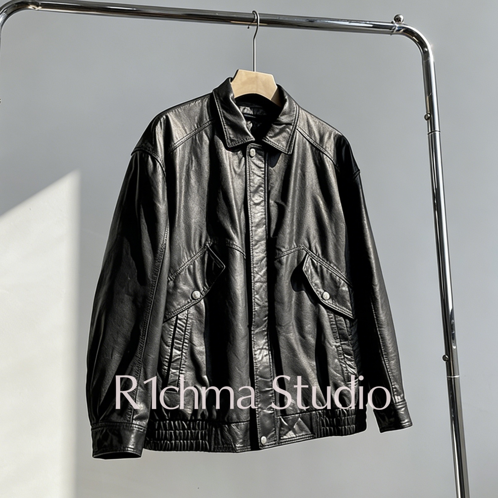 R1chma轻奢冬季男士头层小牛皮衣外套美式复古翻领可拆卸羽绒内胆