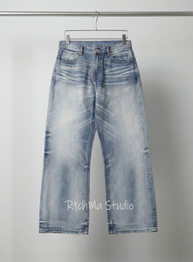 R1cmma重磅康龙cone内华达洗水立体猫须蜂窝直筒A字廓形牛仔长裤