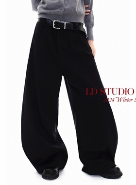 LDSTUDIOLAB 原创日系复古简约通勤垂坠黑色弯刀西裤宽松阔腿男女