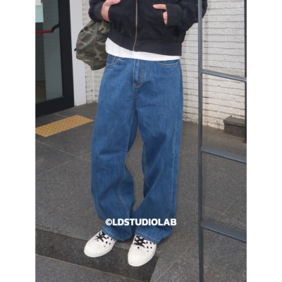 复古单宁百搭直筒牛仔裤男女