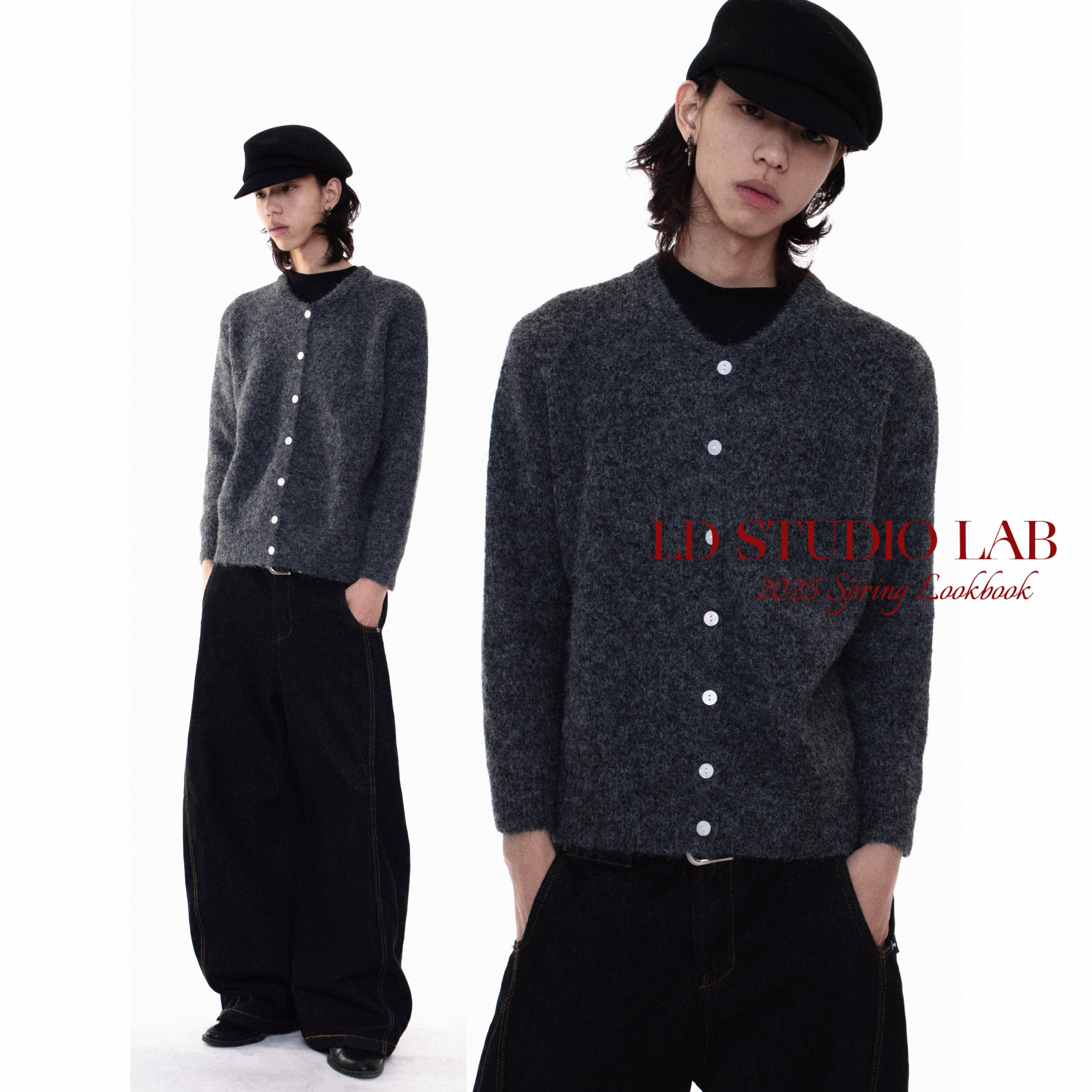 LDSTUDIOLAB原创 日系复古灰色宽松圆领针织开衫毛衣外套秋冬男女