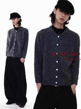 LDSTUDIOLAB原创 日系复古灰色宽松圆领针织开衫毛衣外套秋冬男女