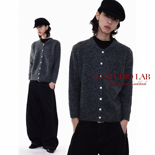 LDSTUDIOLAB原创 日系复古灰色宽松圆领针织开衫毛衣外套秋冬男女