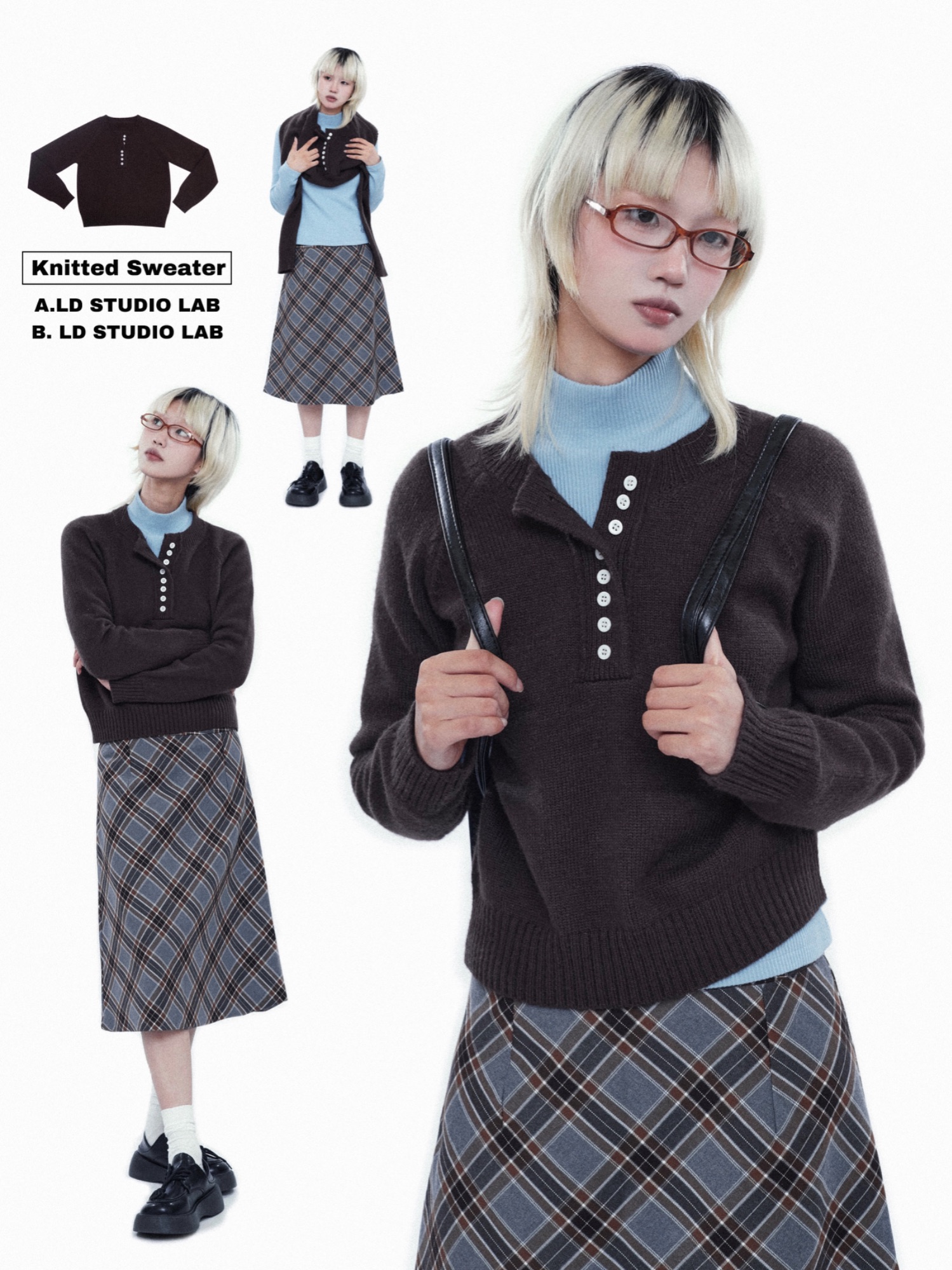 秋冬棕色日系复古宽松针织毛衣