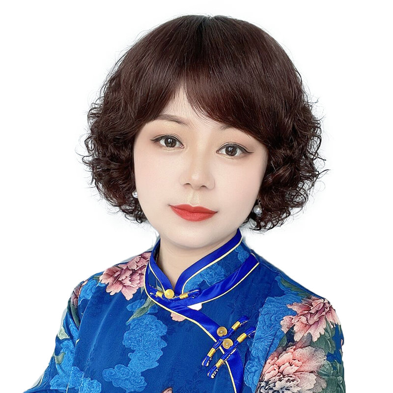 假发女短发真发全真人发妈妈女士全头套中老年短卷发真头发套自然