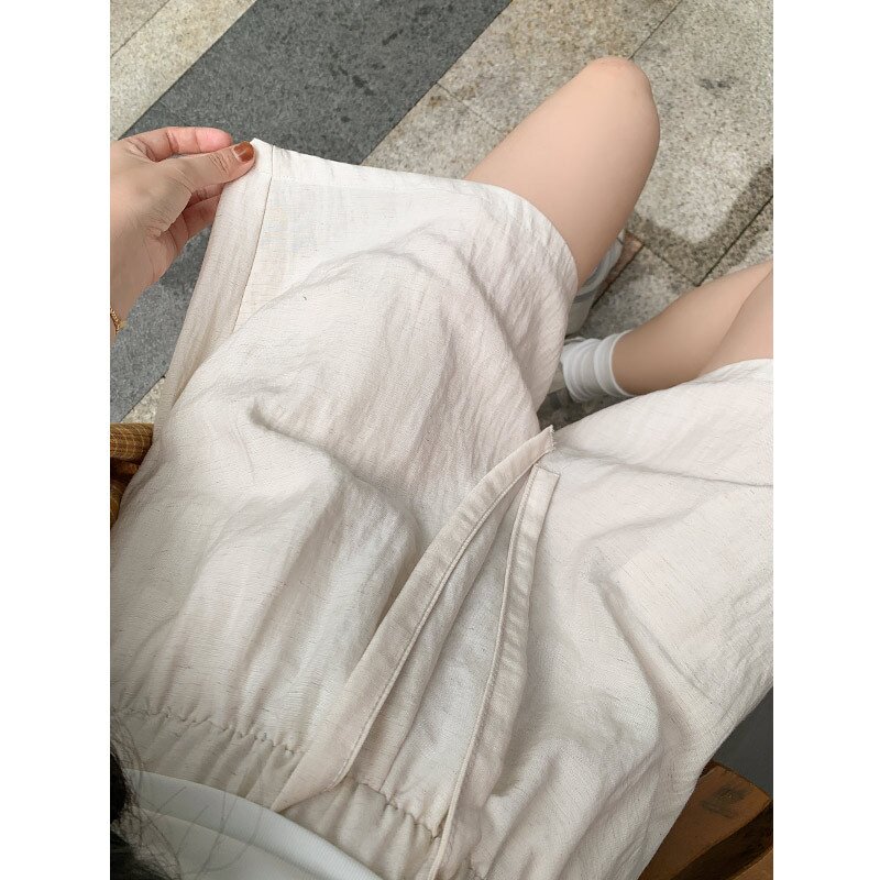 小个子天丝亚麻夏季五分阔腿裤