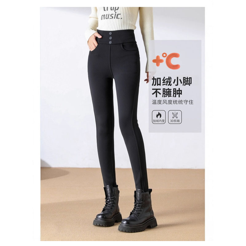 加绒加厚貂绒小脚裤女冬装