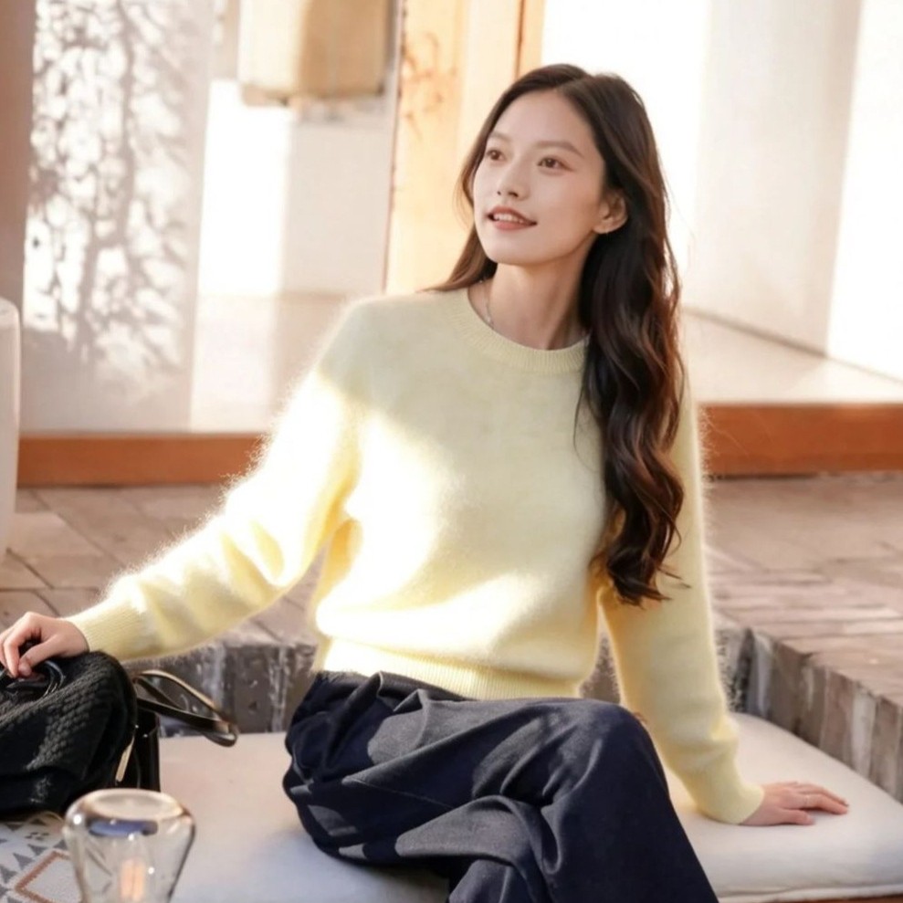 秋冬软糯圆领羊毛衫女宽松套头潮
