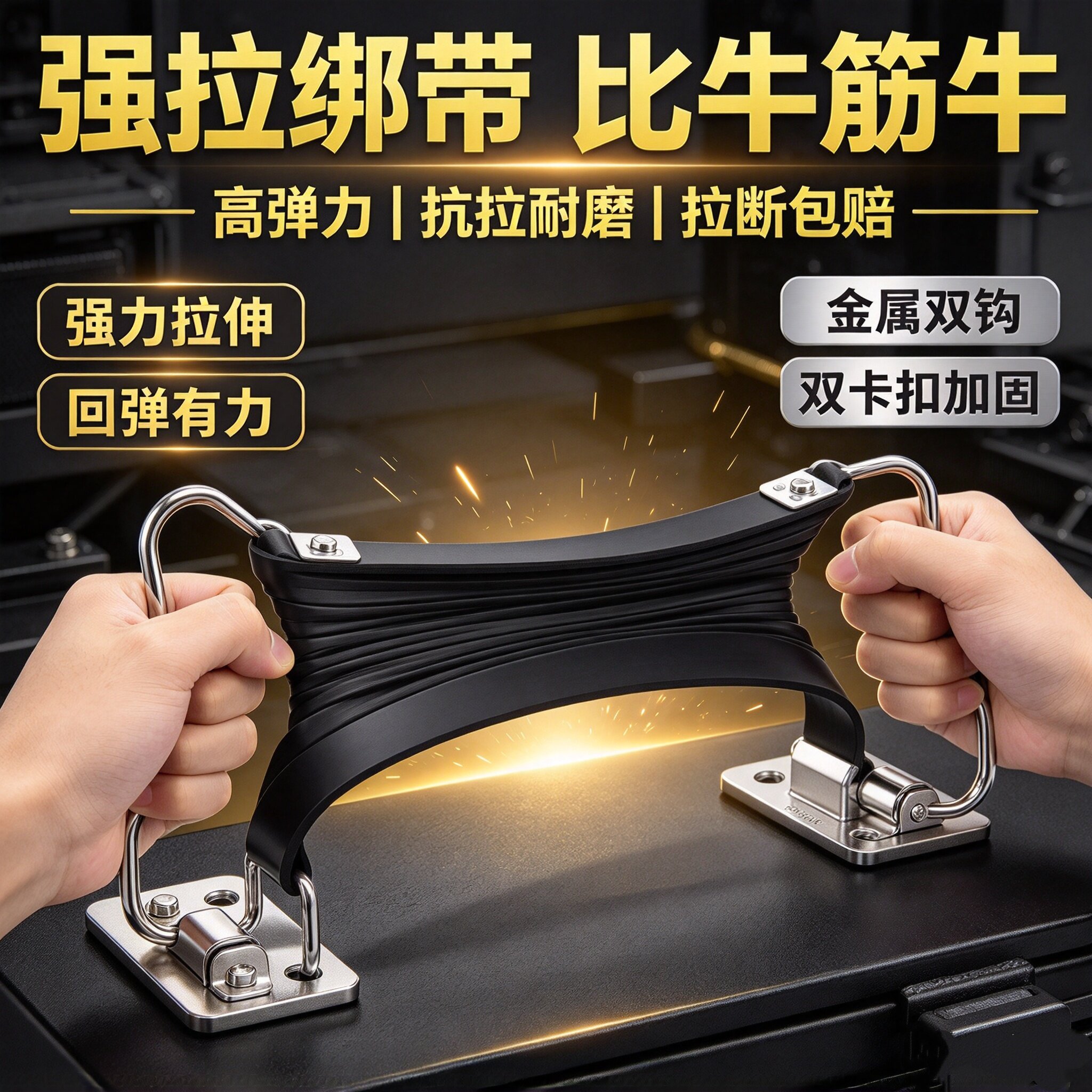 金属双钩捆绑绳加固卡扣拉力摩托车橡皮筋捆绑绳强拉绑弹力胶带