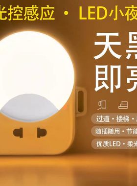智能夜光灯晚上自动亮光控灯天黑即亮插电式亮度感应灯卧室小夜灯