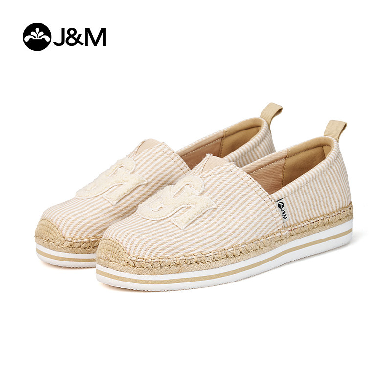 快乐玛丽帆布鞋女2025春季新款条纹一脚蹬休闲鞋舒适平底渔夫鞋女