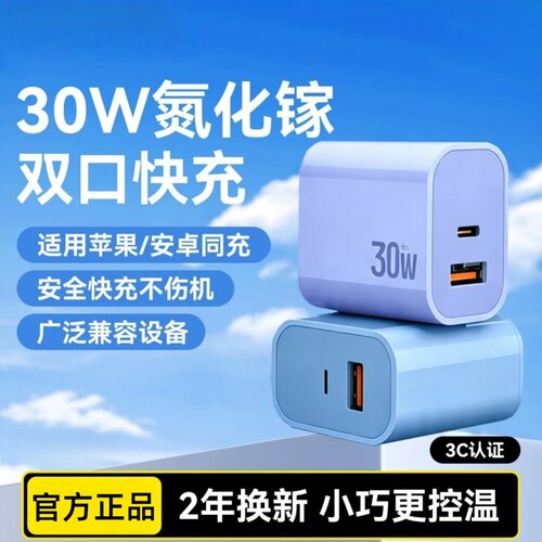 30w双口充电器头数据线插头套装