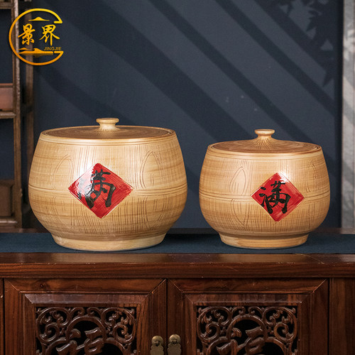 景德镇陶瓷加厚米缸油面粉罐10斤20/40/50家用腌菜肉防潮密封米桶 - 封面