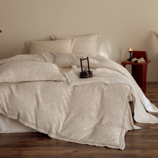 公主风提花四件套 2026新款色织提花棉麻如梦令织带款四件套被套