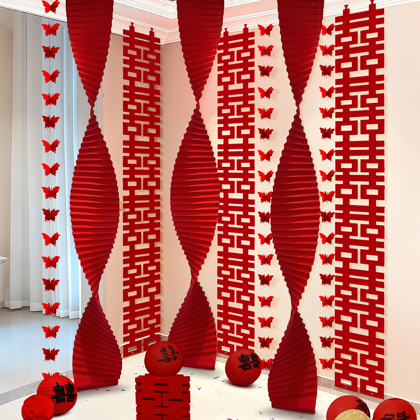 婚房布置套装婚礼新房客厅折纸卧室结婚房间装饰拉花长条喜字用品