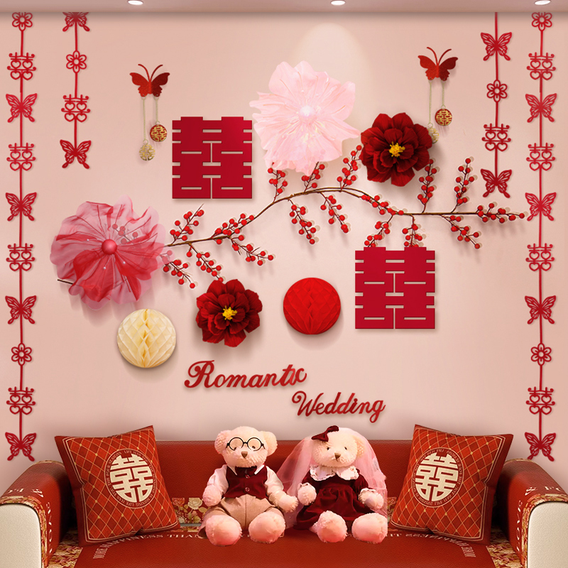 巩皇婚房布置套装客厅蝴蝶背景墙