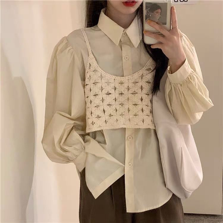 淑女港风刺绣蕾丝拼钩花吊带上衣女新款短款背心外穿无袖外搭纯棉