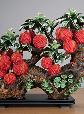 手工制作工艺品仿真植物水果陶瓷荔枝摆件客厅餐边柜新中式装饰品