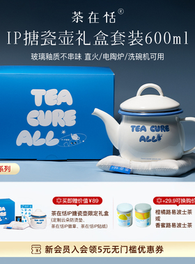 新品IP搪瓷壶600ml白色带茶漏礼盒可洗碗就电磁炉燃气灶电陶炉