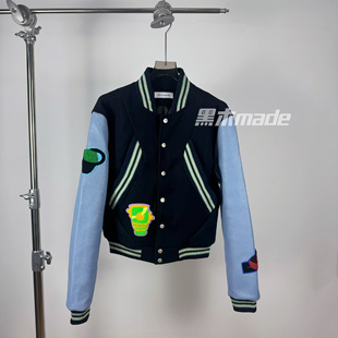 黑木Kiko棒球服蓝袖短款上衣高街修身显瘦vibe男女cleanft外套