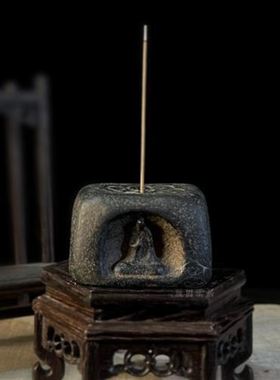 /中式香座茶道香插底座古典石茶宠盖置  四面香插