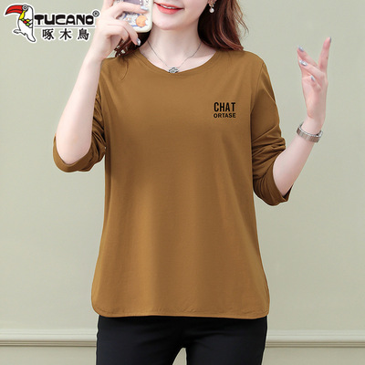 啄木鸟纯棉长袖t恤女士大码宽松