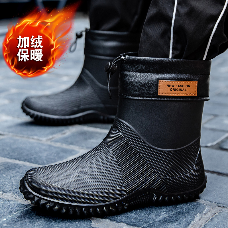 36-45码固定绒雨鞋束口胶鞋