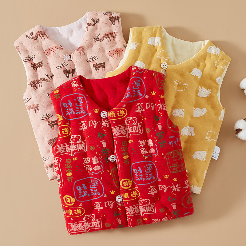 儿童纯棉花手工马甲幼儿夹棉坎肩男女宝宝冬季加厚内胆棉背心马夹