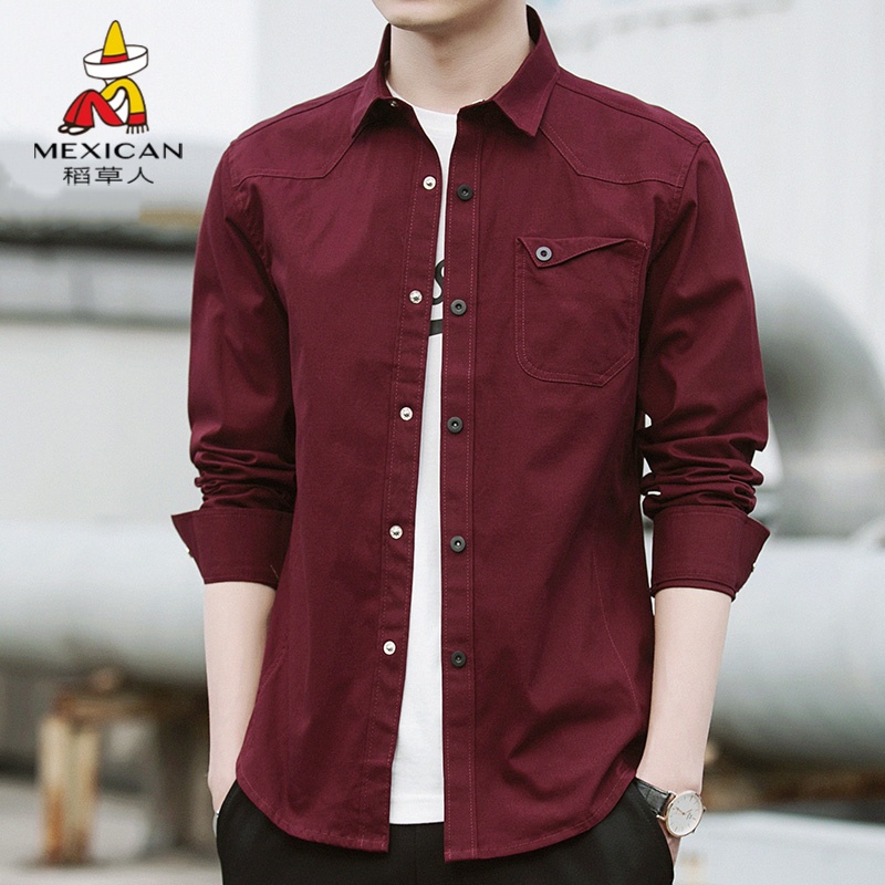 稻草人长袖衬衫男士2025年春秋季新款潮纯棉休闲寸衫衬衣外套男潮