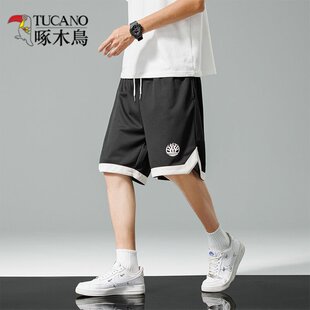 加大 肥佬胖子宽松直筒网眼速干运动五分裤 啄木鸟篮球短裤 男特大码