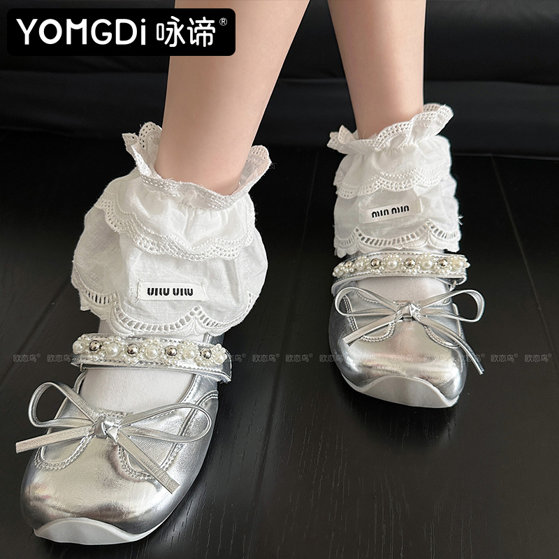 白色花边袜子女中筒短袜春秋款