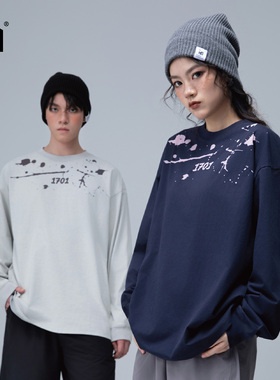 1701烧花撞色长袖男女同款