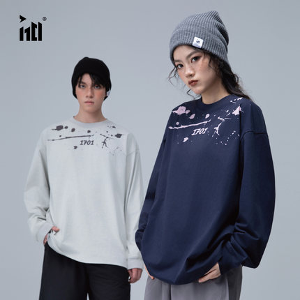 1701烧花撞色长袖男女同款