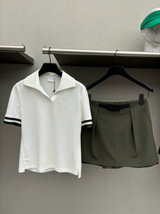 V领显瘦高尔夫服装女装短袖上衣韩系腰扣双层H短裙运动高球服套装