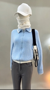含羊毛加厚羊圈绒开衫毛衣外套带里布高尔夫服装女装运动高球棒球