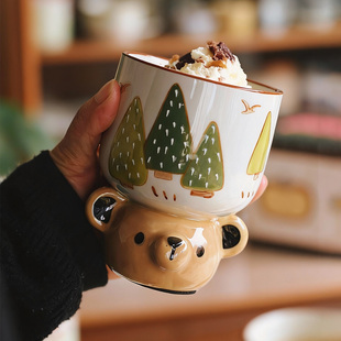 泽滕家可爱圣诞摆件高脚杯子双耳卡通有趣浓缩咖啡拿铁小孩儿童杯