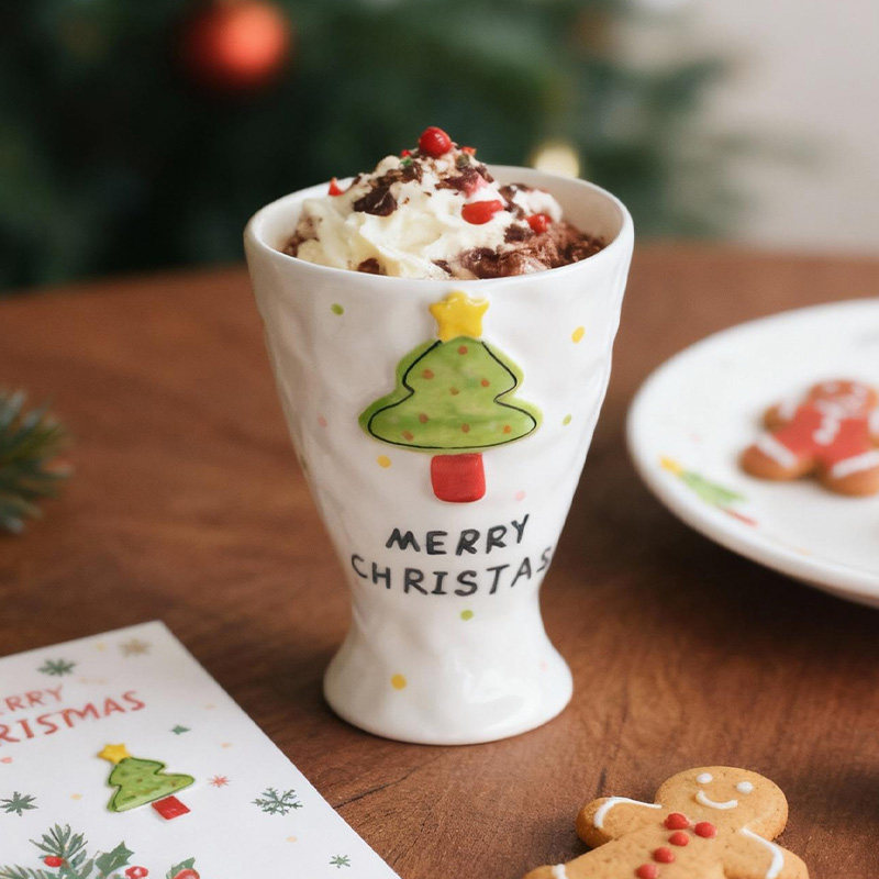 泽滕家高脚杯子圣诞风浮雕香槟啤酒威士忌果汁饮料可爱ins风礼物