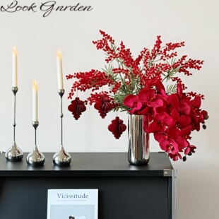 轻奢新年摆件仿真花假花红色装饰套装春节花束家居客厅节日装扮