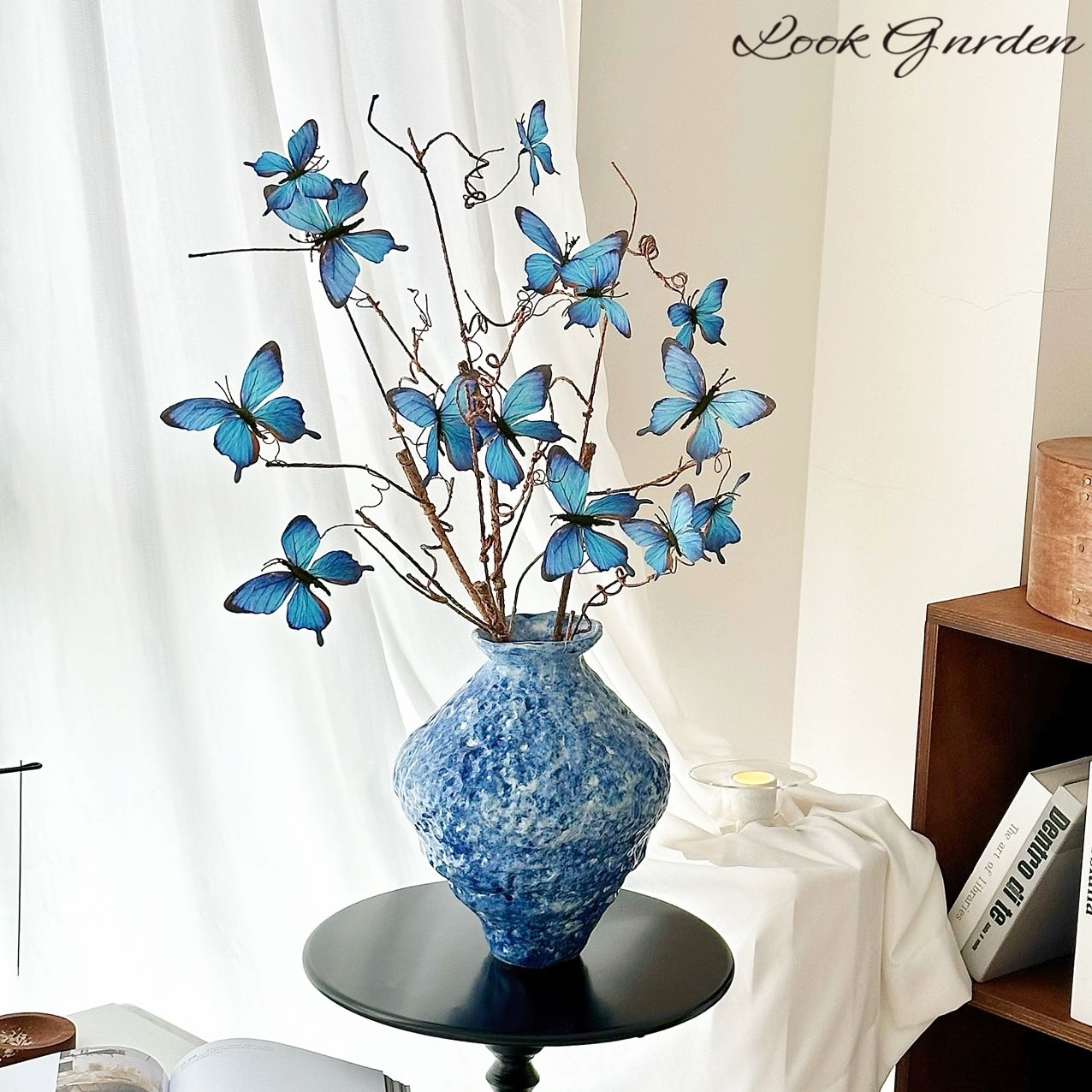 立体仿真蝴蝶黑色蓝色复古仿真花高端假花客厅摆设家居摆件装饰