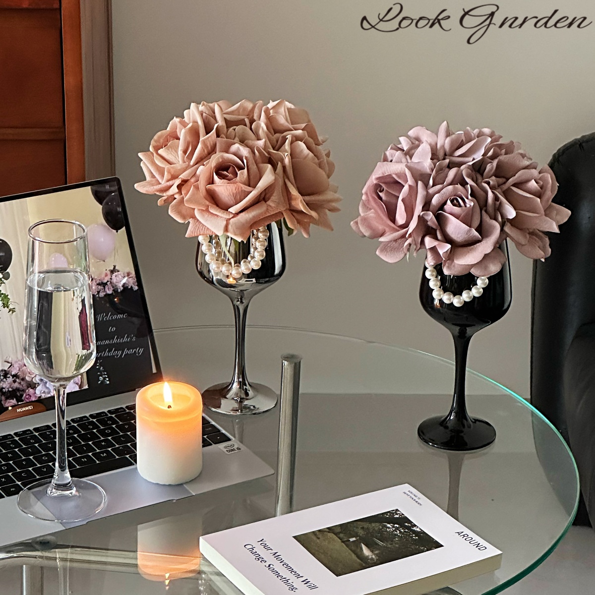 湿感玫瑰轻奢仿真花假花客厅花艺摆件餐桌高档装饰品花卉摆设花束